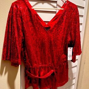 NWT 3 for $20 RED SEQUIN BLOUSE WITH TOE ACCENT SIZE MED